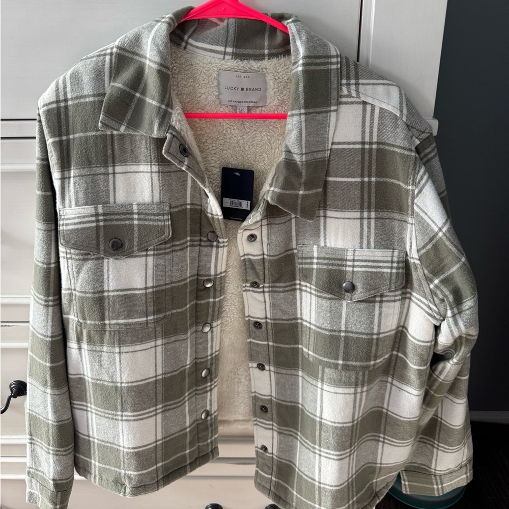 Lucky Brand Green Plaid Women’s Sherpa Flannel jacket